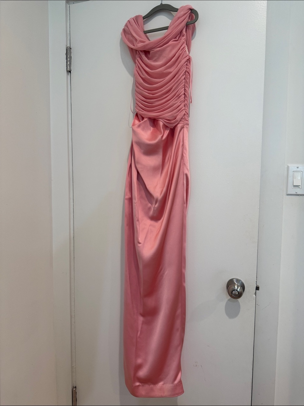 Anthropologie Blush Pink One-Shoulder Ruched Satin Wedding Gown
